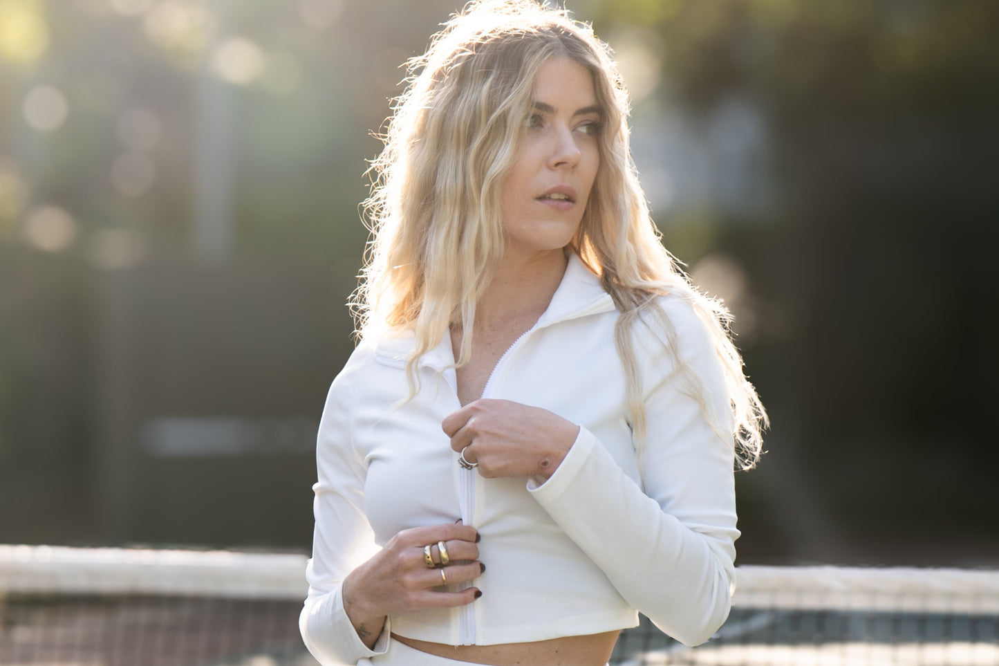 Core Court White Long Sleeve Crop