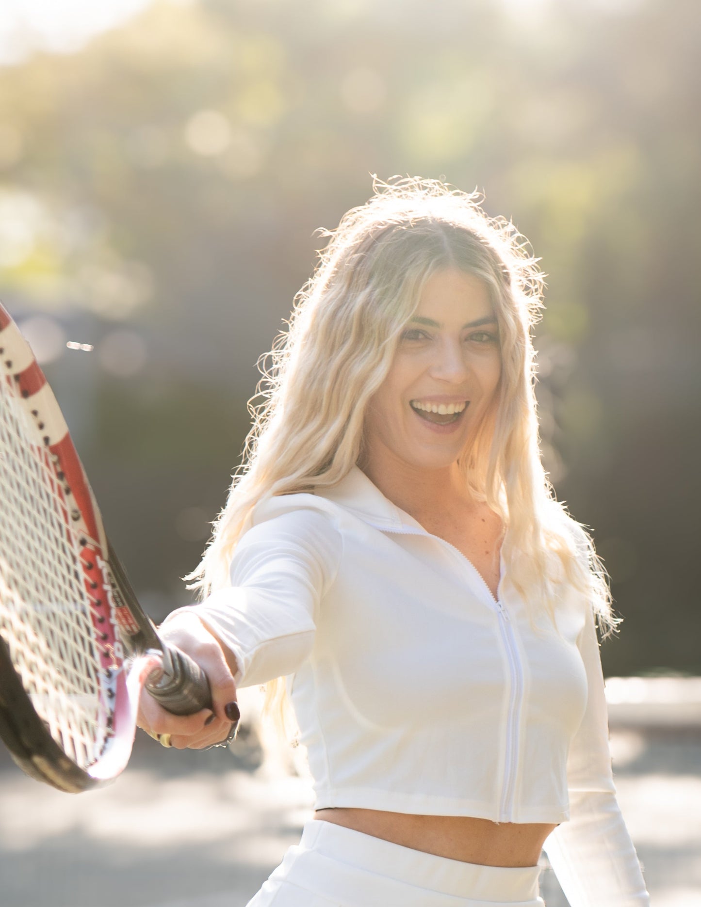 Core Court White Long Sleeve Crop