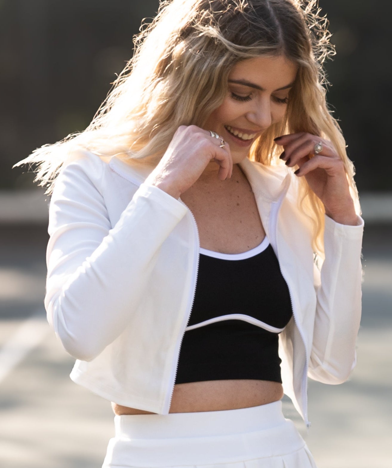 Core Court White Long Sleeve Crop